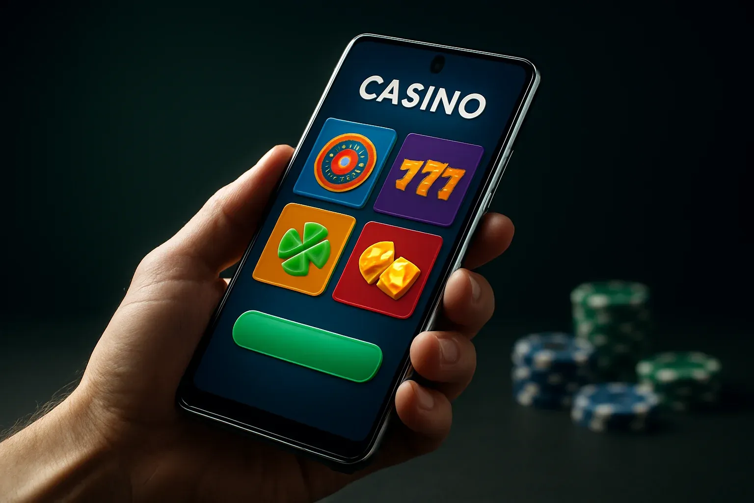 Flagship Android smartphone showing vivid casino app interface in dramatic lighting